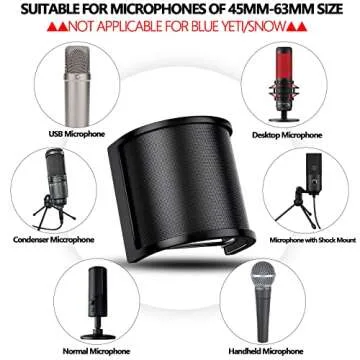 Pop Filter,PEMOTech [Upgraded Three Layers] Metal Mesh & Foam & Etamine Layer Microphone Windscreen Cover Handheld Mic Shield Mask,Microphone Accessories for Vocal Recording,Youtube videos,Streaming