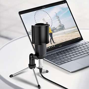 Pop Filter,PEMOTech [Upgraded Three Layers] Metal Mesh & Foam & Etamine Layer Microphone Windscreen Cover Handheld Mic Shield Mask,Microphone Accessories for Vocal Recording,Youtube videos,Streaming