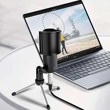 Pop Filter,PEMOTech [Upgraded Three Layers] Metal Mesh & Foam & Etamine Layer Microphone Windscreen Cover Handheld Mic Shield Mask,Microphone Accessories for Vocal Recording,Youtube videos,Streaming