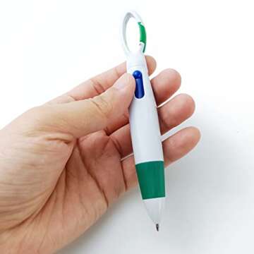 NSBELL 36PCS Plastic Carabiner Shuttle Pens 4-in-1 Retractable Ballpoint Pens Multicolor Pens with Buckle Keychain on Top for Office School Supplies Students Children Gift