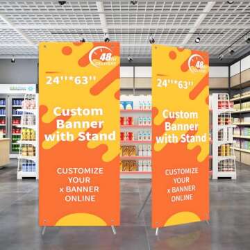 Custom X Banner 24" x 63" with X Stand, Banners and Signs Customize, Retractable Banner Customizable...