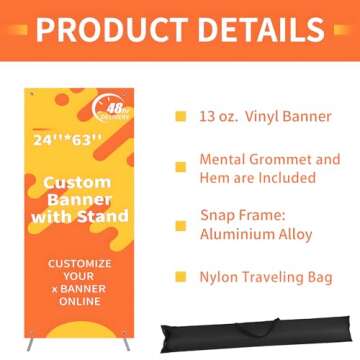 Custom X Banner 24" x 63" with X Stand, Banners and Signs Customize, Retractable Banner Customizable with Stand, Custom Personalized Banner for Business, Event, Tradeshow, Birthday, Anniversary, Party