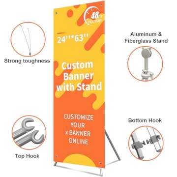 Custom X Banner 24" x 63" with X Stand, Banners and Signs Customize, Retractable Banner Customizable with Stand, Custom Personalized Banner for Business, Event, Tradeshow, Birthday, Anniversary, Party