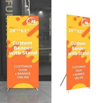 Custom X Banner 24" x 63" with X Stand, Banners and Signs Customize, Retractable Banner Customizable with Stand, Custom Personalized Banner for Business, Event, Tradeshow, Birthday, Anniversary, Party