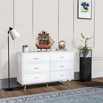 JOZZBY White Dresser: Modern 6 Drawer Storage Solution