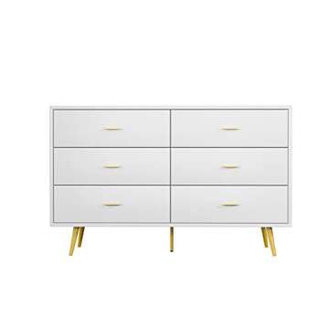 JOZZBY White Dresser: Modern 6 Drawer Storage Solution