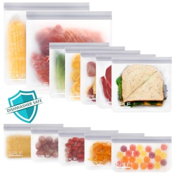 SPLF 12 Pack Dishwasher Safe Reusable Storage Bags: Eco-Friendly, Leakproof & Multi-Purpose
