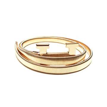 Torostra Womens Metal Stretch Belts Elastic Waist Cinch Belt Fashion Thin Belts for Dress (H Shape G...