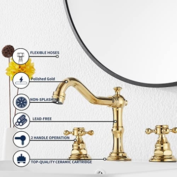 Stylish GGStudy Two Handle Bathroom Sink Faucet Gold