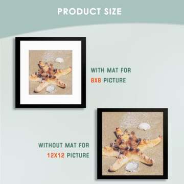 Golden State Art, 12x12 Picture Frame with Mat for 8x8 Square Picture Gallery Wall Frame for 30x30 cm Paintings Prints Photos (Black, 1 Pack)