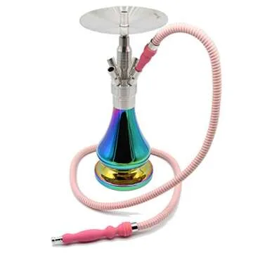 HW Rubber Handle Hookah Hose with Metal Tip Leather Wrapped Hookah Hose Washable Durable 71" Long Shisha Hose 1 PC (Pink)