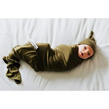 Olive Swaddle Blanket & Hat Set for Newborns - Soft & Cozy