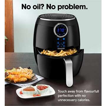 Gourmia GAF575 5-Quart Digital Air Fryer - No Oil Healthy Frying - 12 One-Touch Cooking Functions - Guided Cooking Prompts - Easy Clean-Up - Recipe Book Included