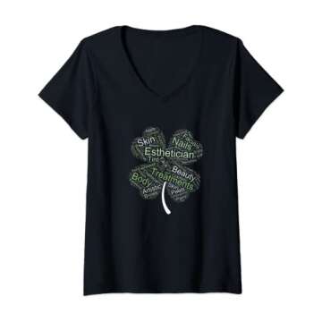 Womens St. Patrick's Day Shamrock Esthetician V-Neck T-Shirt