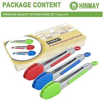HINMAY Small Tongs with Silicone Tips - 7-Inch Mini Serving Tongs Set of 3 (Red, Blue, Green)