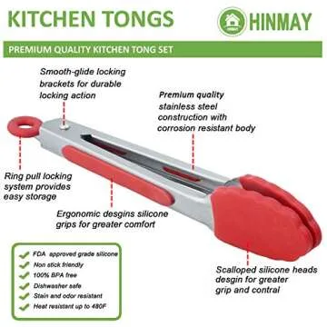 HINMAY 7-Inch Silicone Tip Tongs – Set of 3 Colors