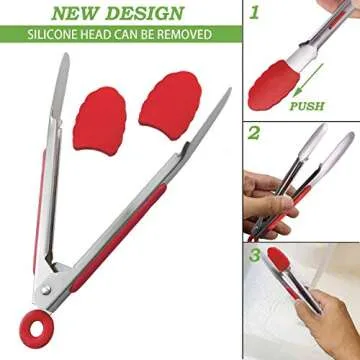 HINMAY 7-Inch Silicone Tip Tongs – Set of 3 Colors