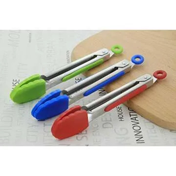 HINMAY 7-Inch Silicone Tip Tongs – Set of 3 Colors