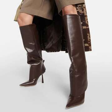 Vertundy Women's Fold Over Knee High Boots - Chic Fashion Stiletto Heels