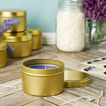 SONVIIBOX 24 Pack 8oz Candle Tins,Gold Candle tins for Making Candles Bulk,8 oz Candle Jars,Tin Jars for Candle Making,Metal tin Jars (Gold)