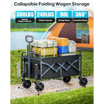BEUSZATED Collapsible Wagon 380 lbs, Heavy Duty Wagons Carts Foldable, Shopping Cart with All-Terrai...