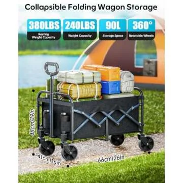 BEUSZATED Collapsible Wagon 380 lbs, Heavy Duty Wagons Carts Foldable, Shopping Cart with All-Terrai...