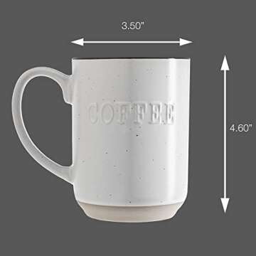 Sheffield Home Set of Stoneware Coffee Mugs- 4 Printed Coffee Cups, Tea Cups, Latte Mugs 16 oz (Whit...
