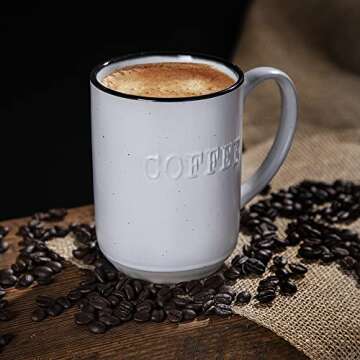 Sheffield Home Set of Stoneware Coffee Mugs- 4 Printed Coffee Cups, Tea Cups, Latte Mugs 16 oz (White)