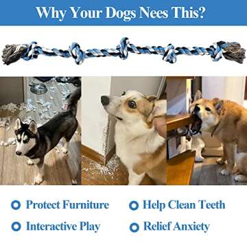 LECHONG Dog Toys for Aggressive Chewers Tough Rope Chew Toys for Large and Medium Dog 3 Feet 5 Knots Indestructible Cotton Rope for Large Breed Dog Tug of War Dog Toy Teeth Cleaning