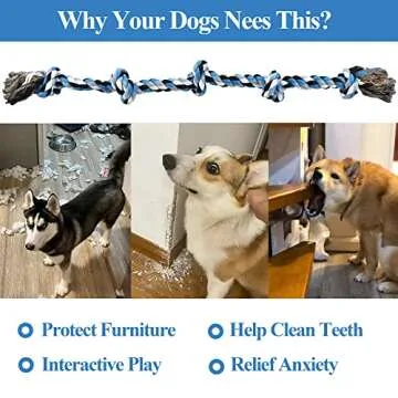 LECHONG Dog Toys for Aggressive Chewers Tough Rope Chew Toys for Large and Medium Dog 3 Feet 5 Knots Indestructible Cotton Rope for Large Breed Dog Tug of War Dog Toy Teeth Cleaning