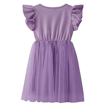 TWKIOUE Girls Dresses Tutu Tulle Butterfly Sleeves Casual Kid Cute Party Dress 817 Dark Purple 110