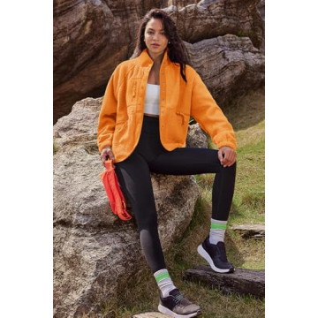 Women's Fleece Sherpa Jacket Cozy Teddy Bear Style Orange