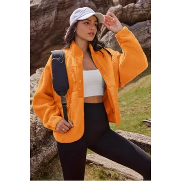 Women's Fleece Sherpa Jacket Cozy Teddy Bear Style Orange