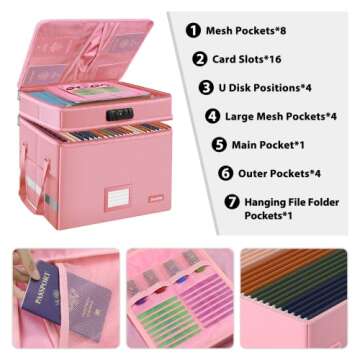 DocSafe File Box with Lock,Multi-Layer Fireproof Document Box Collapsible File Storage Organizer wit...