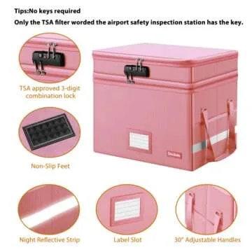 DocSafe File Box with Lock,Multi-Layer Fireproof Document Box Collapsible File Storage Organizer with Pockets/Handle,Large Portable Home Office Filing Box for Hanging Letter/Legal Size Folders,Pink