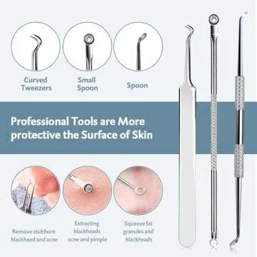 MENOLY Pimple Popper Tool Kit 10 Pcs Blackhead Remover Tool Zit Popper for Blemish, Pimple Comedone Extractor Acne Tool for Blackheads, Acnes, Whiteheads Nose Face with Leather Bag