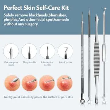 MENOLY Pimple Popper Tool Kit 10 Pcs Blackhead Remover Tool Zit Popper for Blemish, Pimple Comedone Extractor Acne Tool for Blackheads, Acnes, Whiteheads Nose Face with Leather Bag