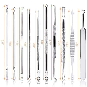 MENOLY Pimple Popper Tool Kit 10 Pcs Blackhead Remover Tool Zit Popper for Blemish, Pimple Comedone Extractor Acne Tool for Blackheads, Acnes, Whiteheads Nose Face with Leather Bag