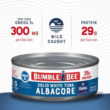 Bumble Bee Solid White Albacore Tuna in Water, 5 oz Can (Pack of 24) - Wild Caught Tuna - 29g Protei...