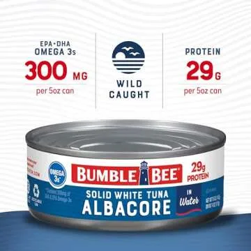 Bumble Bee Solid White Albacore Tuna in Water, 5 oz Can (Pack of 24) - Wild Caught Tuna - 29g Protei...