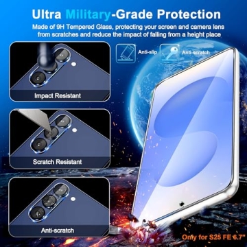 3 Pack Glass Screen Protectors & Camera Lens for Galaxy S25 FE