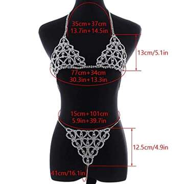Dresbe Rhinestones Body Chain Suit Silver Crystal Bikini Bra Underwear Sexy Sparkly Party Body Jewelry Accessories for Women