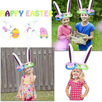 4 Pack Easter Inflatable Bunny Ears Ring Toss Game Easter Rabbit Party Games Inflatable Toys Gift for Kid Girl Boy Family School Party Favor Indoor Outdoor