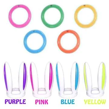 4 Pack Easter Inflatable Bunny Ears Ring Toss Game Easter Rabbit Party Games Inflatable Toys Gift for Kid Girl Boy Family School Party Favor Indoor Outdoor