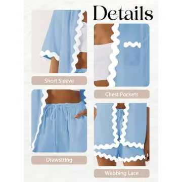 ARTFREE Women's 2 Piece Pajama Sets Short Sleeve Button Down Shirts and Shorts Outfit Sets Summer Beach Loungewear Blue