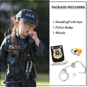 TXSN Police Costume Accessories Set, Police Accessories Metal Handcuffs, Police Bage and Whistle for...