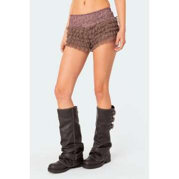 KOSUSANILL Women Lolita Bloomers Shorts Y2k Ruffle Layered Lace Mesh Sheer Pumpkin Mini Pettipants S...