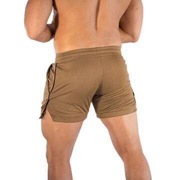 sandbank Men's Quick Dry Active Lightweight Bodybuilding Shorts with Pocket Khaki