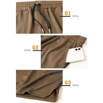 sandbank Men's Quick Dry Active Lightweight Bodybuilding Shorts with Pocket Khaki