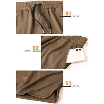 sandbank Men's Quick Dry Active Lightweight Bodybuilding Shorts with Pocket Khaki